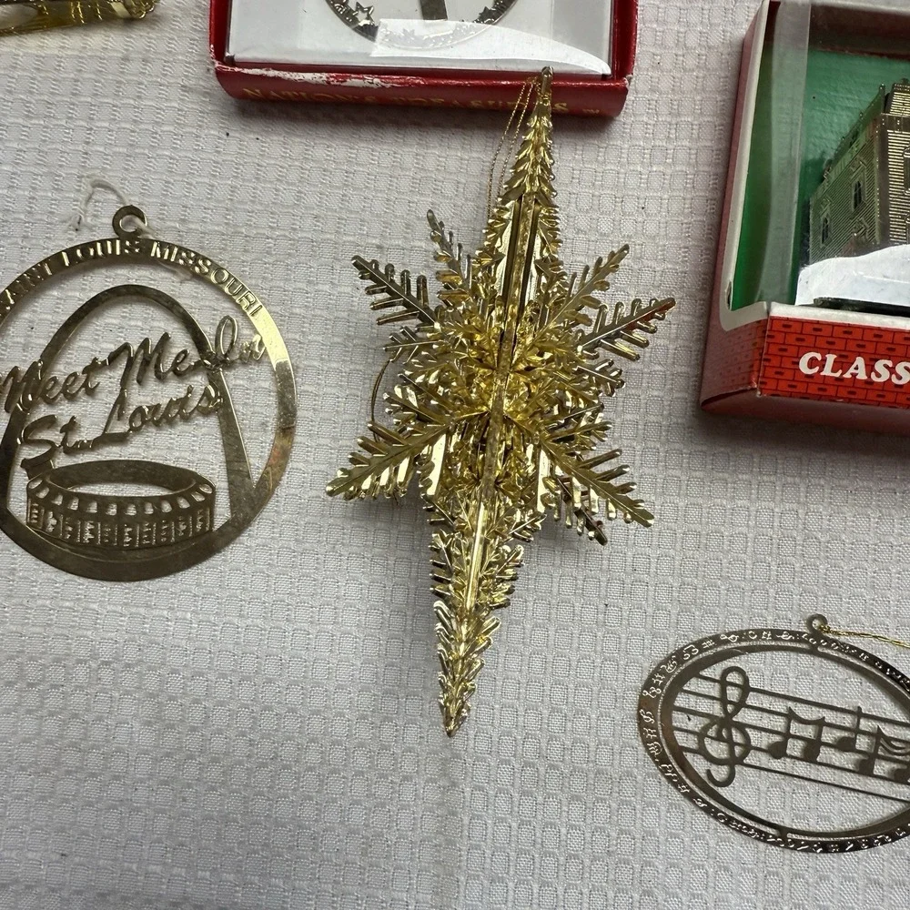 23 Vintage Gold Tone Christmas Ornaments‎ Some 3d Flat House 1 24kt Gold Plate